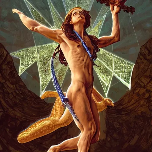 Image similar to fullbody!! dynamic action pose, christ as a scaly cold blooded reptilian lizard holding a holy cross in his claws, intricate, elegant, highly detailed, digital painting, artstation, concept art, smooth, sharp focus, illustration, art by artgerm and greg rutkowski and alphonse mucha