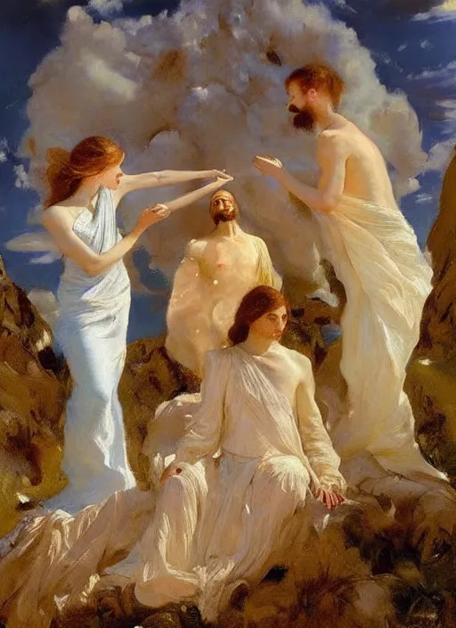 Prompt: a painting so beautiful and universally loved it creates peace on earth, profound epiphany, atmospheric, by john singer sargent and agostino arrivabene and joaquin sorolla