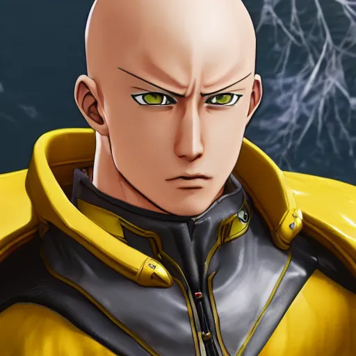 Image similar to a portrait of saitama as a genshin impact, ingame shot from genshin impact, wet reflections, unreal engine 5, intricate details, fantasy, hyper realism, humongous view, rtx, smooth, cinematic