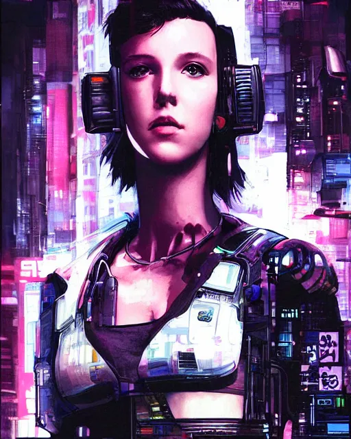 Image similar to professional portrait of cyberpunk millie bobby brown by yoji shinkawa