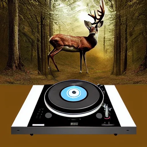 Prompt: “a deer dj playing on turntables, hyperexpressive beatiful matte painting, dynamic scene”