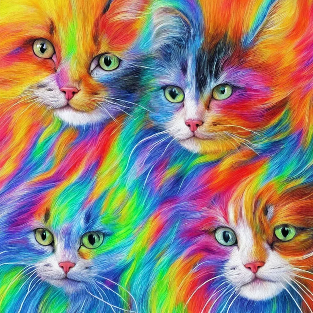 Image similar to luminescent colorful detailed airbrush painting of long haired cat