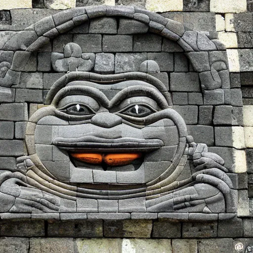 Image similar to bas - relief about pepe the frog on borobudur wall