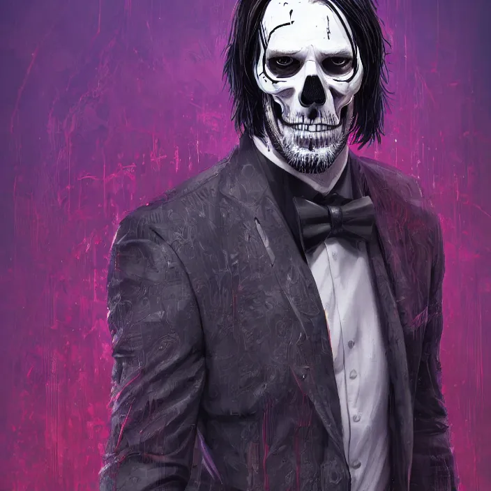 Image similar to portrait of john wick as skeleton. intricate abstract. intricate artwork. by Tooth Wu, wlop, beeple, dan mumford. octane render, trending on artstation, greg rutkowski very coherent symmetrical artwork. cinematic, hyper realism, high detail, octane render, 8k, iridescent accents