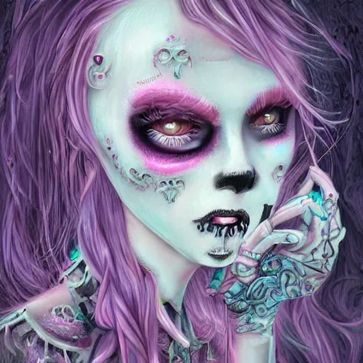 Image similar to digital art painting pastel goth aesthetic, creepy kawaii, highly detailed, highly intricate