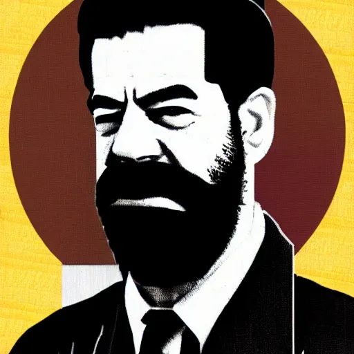 Image similar to Synthwave geometrical art of Saddam Hussein