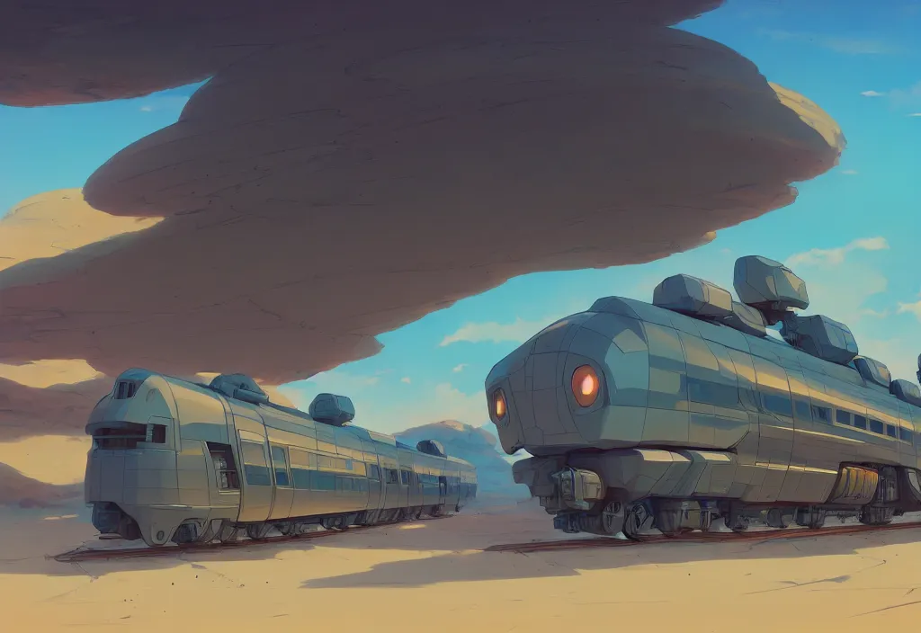 Image similar to futuristic train in a desert, rocks, anime, official fanart behance hd artstation by jesper ejsing and makoto shinkai, 4 k,