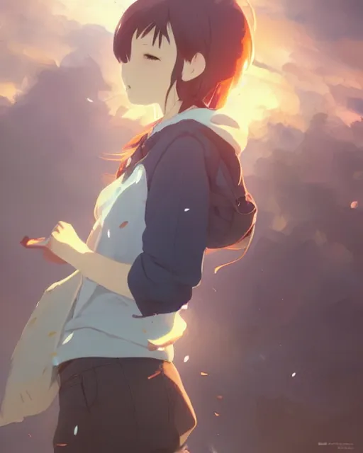 Image similar to a girl wearing a potato chip bag over her head, full shot, atmospheric lighting, by makoto shinkai, stanley artgerm lau, wlop, rossdraws