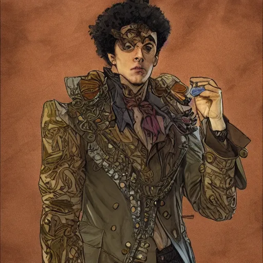 Prompt: a detailed picture of harrier du bois from disco elysium bizarre adventure, intricate, elegant, highly detailed, digital painting, artstation, concept art, matte, sharp focus, illustration, art by rebecca guay and by arthur rackham and by alphonse mucha and by john william waterhouse