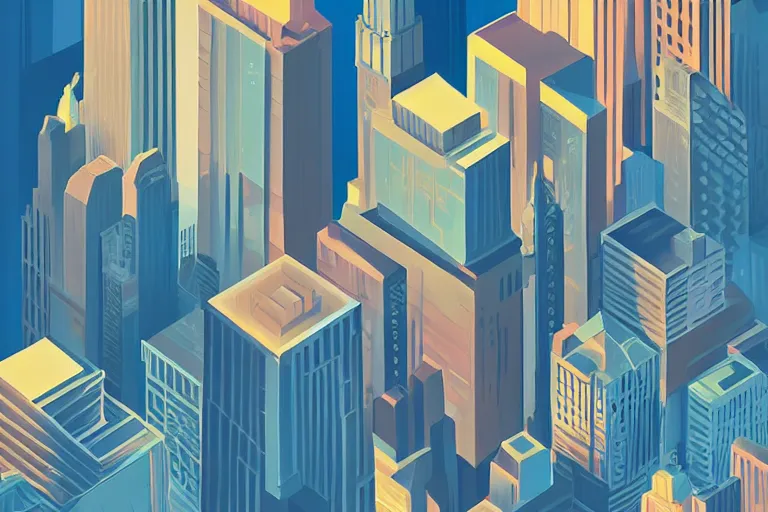 Prompt: stylized geometry new york landscape by night in the style of james gilleard