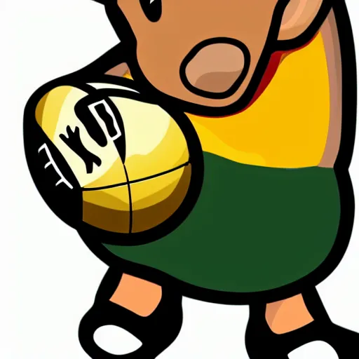 Image similar to A team mascot bear holding a rugby ball, vector, professional graphic design