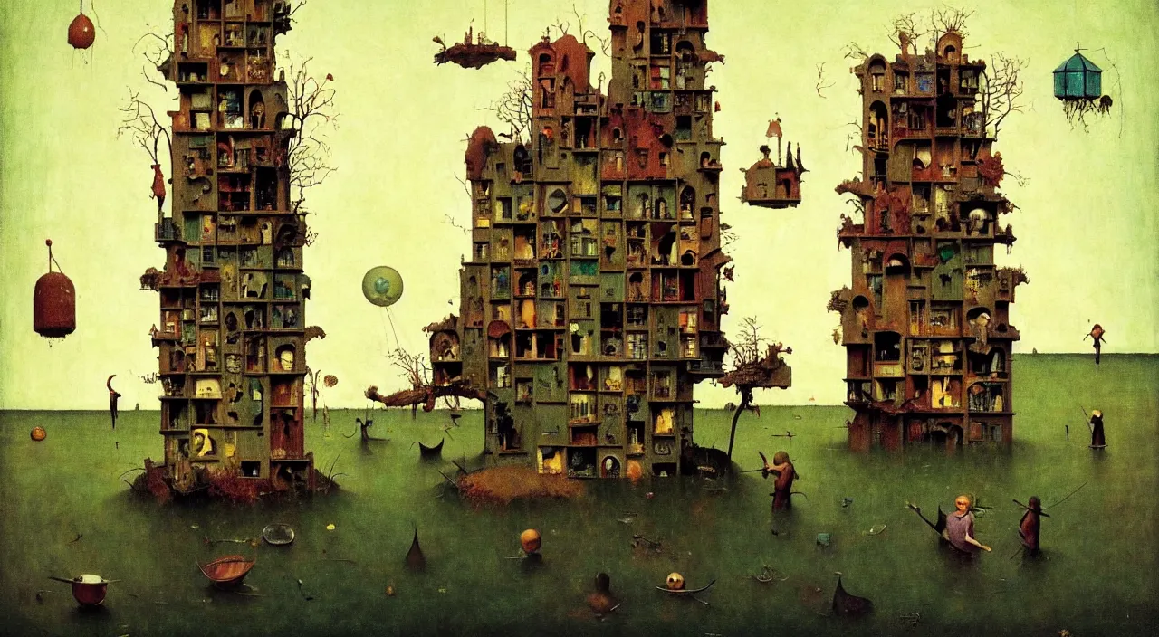 Image similar to single flooded simple!! doll fungus tower, very coherent and colorful high contrast masterpiece by norman rockwell franz sedlacek hieronymus bosch dean ellis simon stalenhag rene magritte gediminas pranckevicius, dark shadows, sunny day, hard lighting