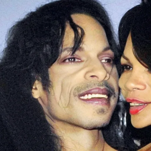 Image similar to a photo of prince looking at mayte garcia in low light. it's so dark, you can barely make out their features.