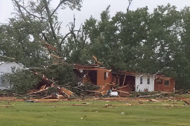 Image similar to a far away shot of a tornado hitting a house