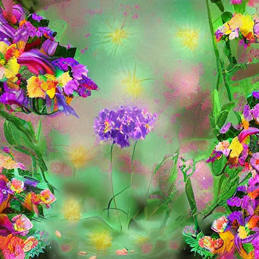 Image similar to a desert full of fragrant flowers, award winning digital art