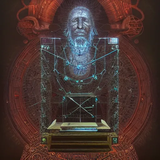 Prompt: computer deity by jeffrey smith and wlop and gustave dore, featuring engine, circuitry, code, binary, cryptonomicon, dmt entity, ambient occlusion, 3 d concept render, scientifically accurate, artstation, intricate, beautiful, look at that detail!