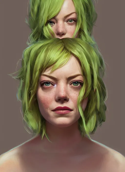 Prompt: portrait of emma stone as shrek, naturel, hyper detailed, digital art, trending in artstation, cinematic lighting, studio quality, smooth render, unreal engine 5 rendered, octane rendered, art style by klimt and nixeu and ian sprigger and wlop and krenz cushart.