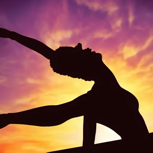 Image similar to dancer silhouette in front of sunset clouds, photorealistic hd, octane render, unreal engine