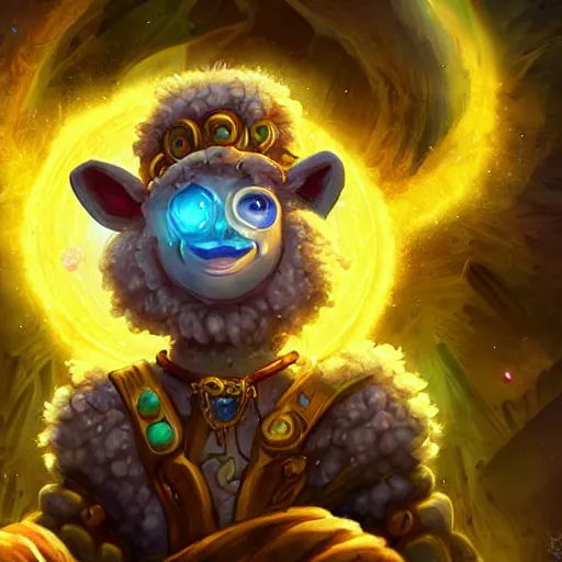 Image similar to a sheep surrounded by yellow magic particles, hearthstone art style, epic fantasy style art, fantasy epic digital art, epic fantasy card game art