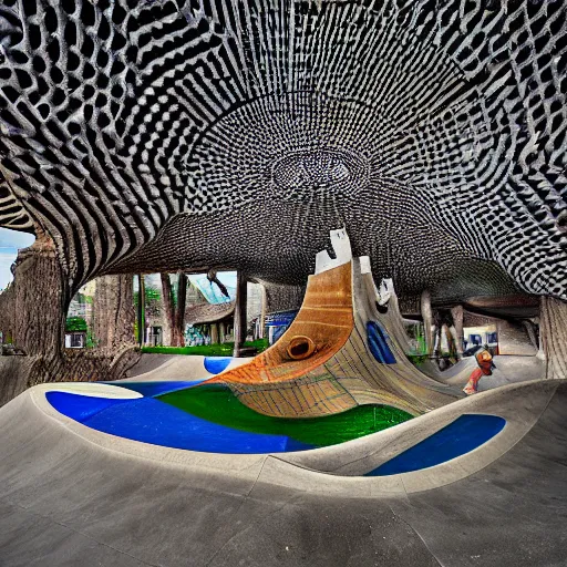 Prompt: skatepark in the style of Antoni Gaudí, realistic, photograph