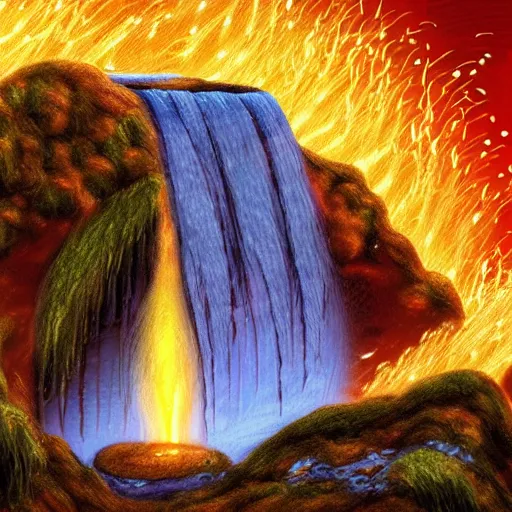 Image similar to waterfall made of molten metal and sparks, fantasy illustration