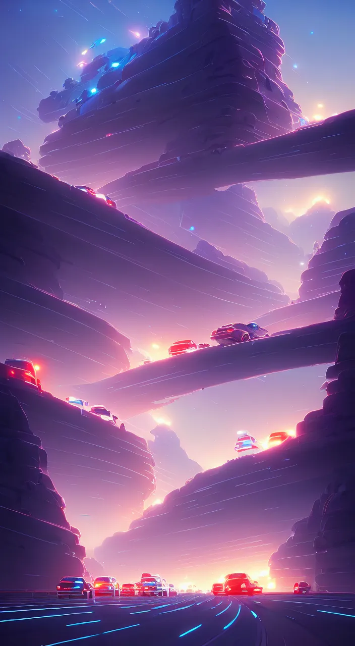 Prompt: mega-highway backed up by traffic at midnight, in marble incrusted of legends official fanart behance hd by Jesper Ejsing, by RHADS, Makoto Shinkai and Lois van baarle, ilya kuvshinov, rossdraws global illumination