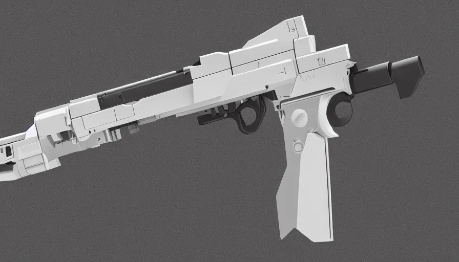 Image similar to extremely detailed ultra realistic photographic side view minimalist magnum pistol coilgun, detailed trigger, chemically propelled, battery, smooth streamline, battery and wires, railgun, chemrail, gauss, elegant sleek smooth body, white paint, smooth utopian design, ultra high quality, octane, artstation, destiny, warframe, terminator