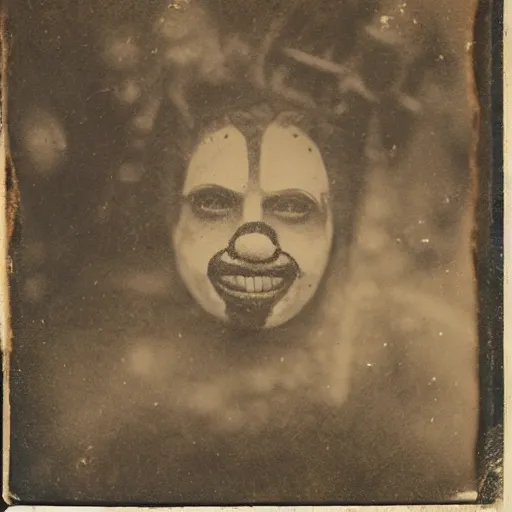 Image similar to underwater tintype photo of clown