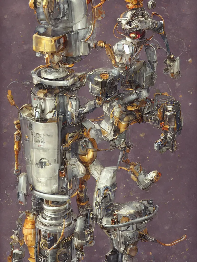 Image similar to half-length portrait of my friendly empatic robot greets my twitter friends with a fresh cup of hot coffee, by Simon Stalenhaag, by Yoshitaka Amano, by Esao Andrews, sharp focus, fresh colors, deviantart,