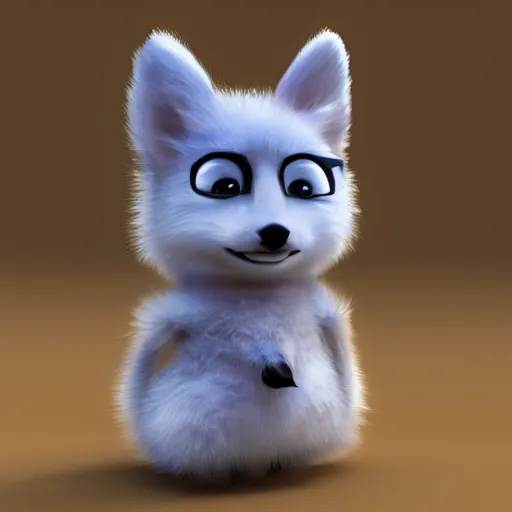 Image similar to arctic fox furby, cute, lifelike, concept art, detailed, happy, 3 d render