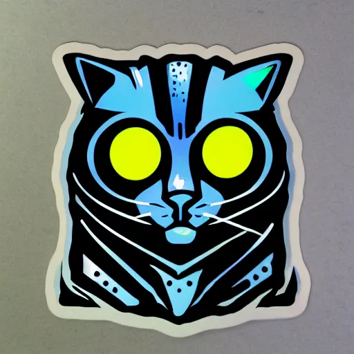 Prompt: hydro sticker of a cyberpunk cat