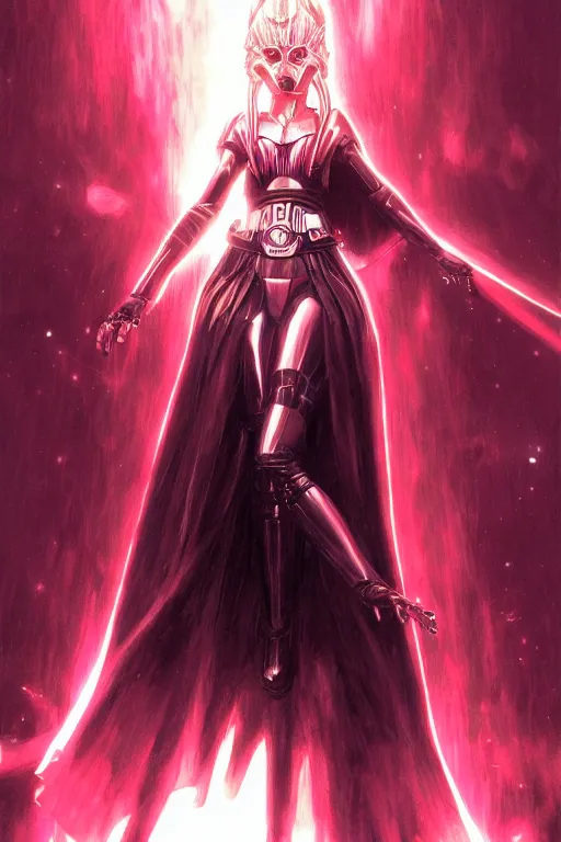 Image similar to anime key visual of a female darth vader goddess!!, intricate, stunning, highly detailed, digital painting, artstation, smooth, hard focus, starwars, sith, dark side, villain, the force, lucas films, illustration, art by artgerm and greg rutkowski and alphonse mucha