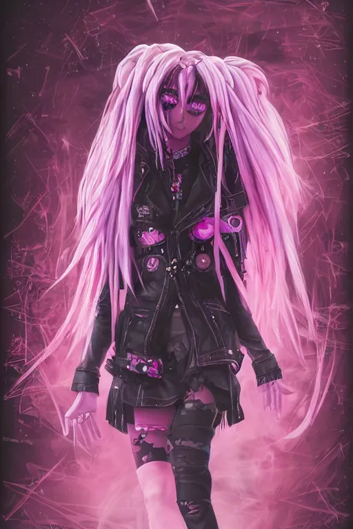 Prompt: portrait of an anime manga cybergoth girl with pink and black floating dreads, straight on portrait, by artgerm, james jean, tom bagshaw, gerald brom, vaporwave colors, lofi colors, vaporwave, lofi, goth vibe, 4 k, smooth, hd, substance designer render,