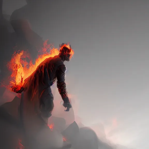 Image similar to An abstract matte painting of a man on fire portrait. Goya, ArtStation, CGSociety, Unreal Engine