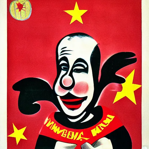 Image similar to communist clown painting, soviet propaganda style poster