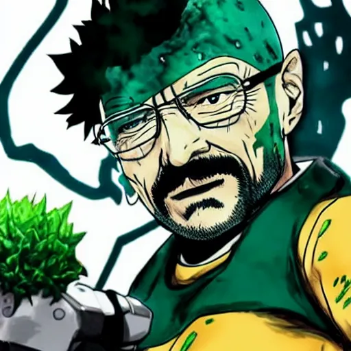 Prompt: walter white as izuku midoriya, yoji shinkawa