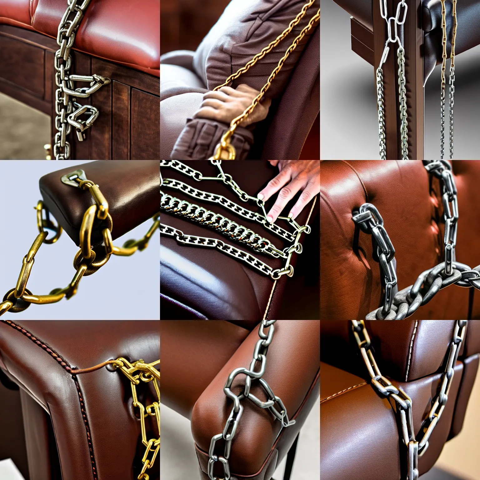 Prompt: a hand tied the armrest with chains, hand chained, very detailed, sharp, 8 k