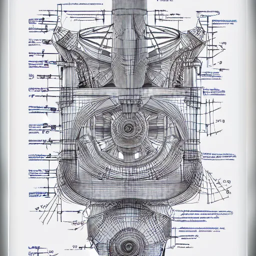 Image similar to a concept of a detailed and intricate design of a mechanical deconstructor 3 d design, great finesse organic hyper detailed, engineering blueprints, technical drawings, calculus, stained paper,