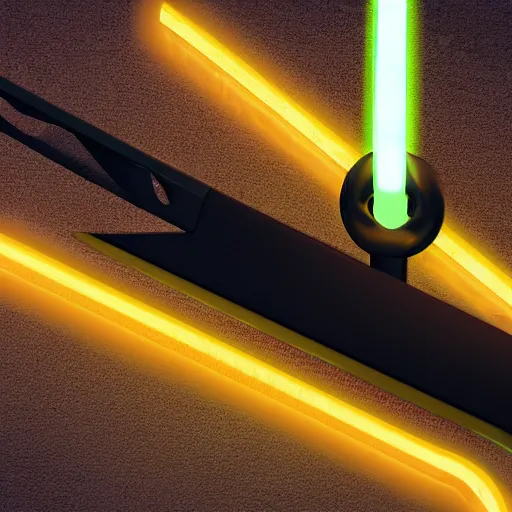 Prompt: cg render of a medieval sword with a neon blade