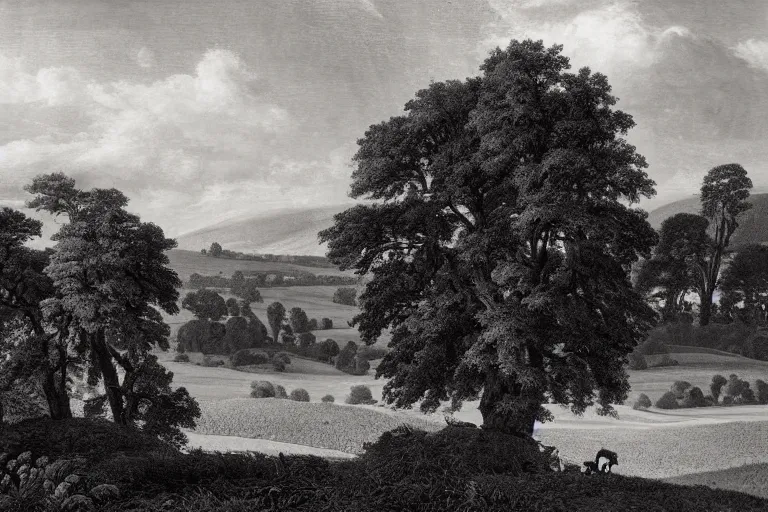 Prompt: a landscape of the english countryside by ansel adams