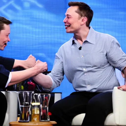 Image similar to elon musk arm wrestling ben shapiro