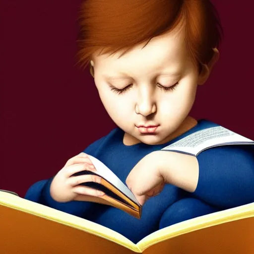 Prompt: hyperrealistic hyperdetailed elaborate minimalist half-lenght side portrait of a child, reading an interesting illustrated book. beautiful hands in the style of Michelangelo and Caravaggio. amazing textures. HD 8x no frame