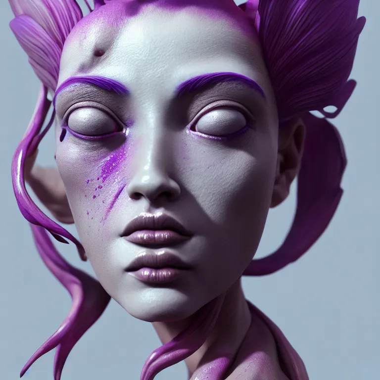 Image similar to goddess full painted acryllic sculpture close-up portrait. orchid bird betta fish, intricate artwork by Tooth Wu and wlop and beeple. octane render, trending on artstation, greg rutkowski very coherent symmetrical artwork. cinematic, hyper realism, high detail, octane render, 8k