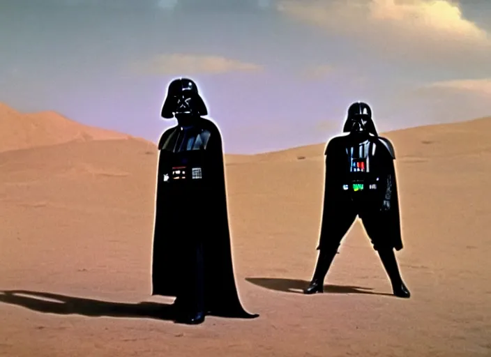 Image similar to a film still of darth vader in lawrence of arabia ( 1 9 6 2 ), technicolor