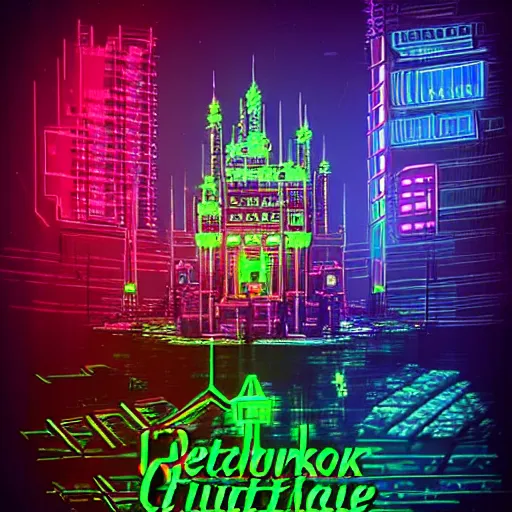 Image similar to Cyberpunk Castle, neon art, cyberwave