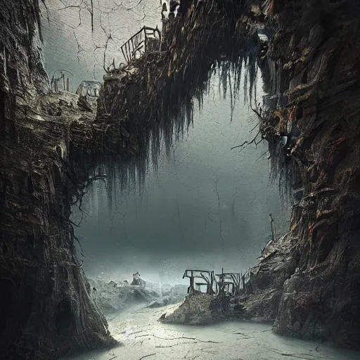 Prompt: michal karcz grunge painting of a beautiful landscape. , monster theme, detailed, elegant, intricate, 4k,