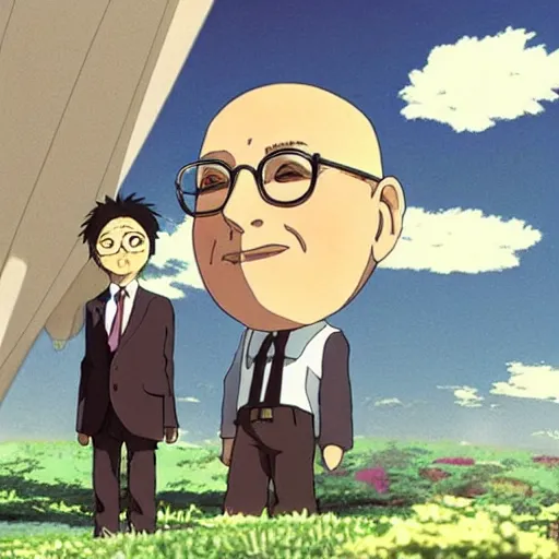 Image similar to “ anime klaus schwab by studio ghibli, very detailed, film still ”