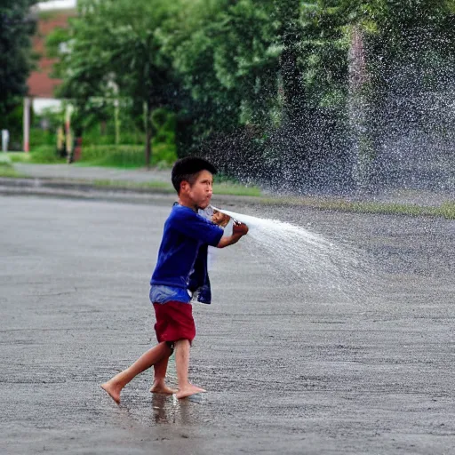 Image similar to a boy throw water to a beautiful flower