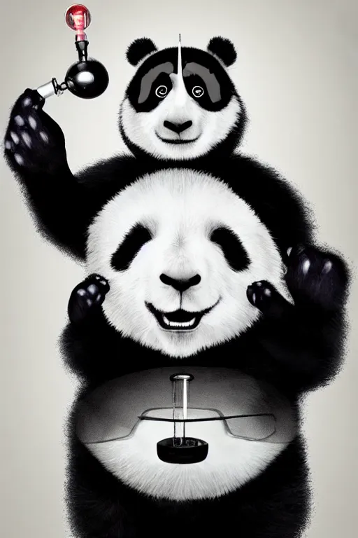 Image similar to panda, mad scientist