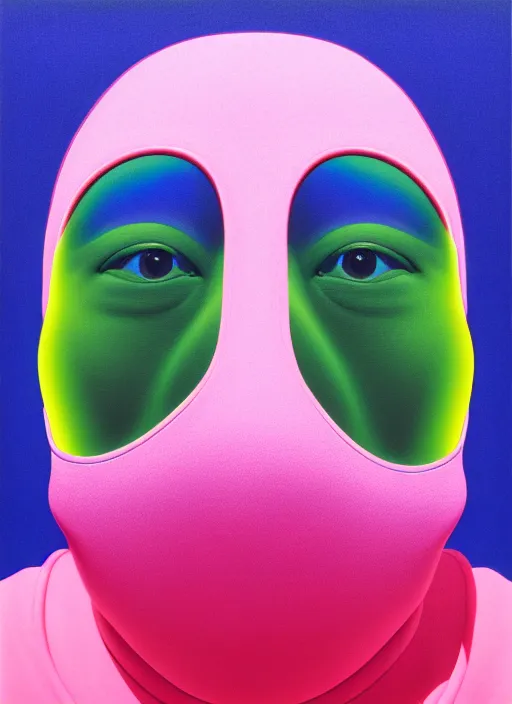 Image similar to person wearing a balaclava by shusei nagaoka, kaws, david rudnick, airbrush on canvas, pastell colours, cell shaded, 8 k